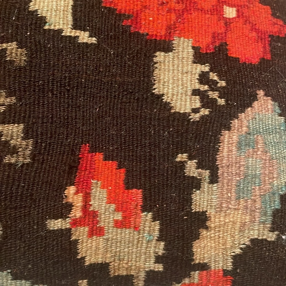 Large Floral Pillow Made from a Vintage Hand Woven Old Kilim Rug From Turkey - Picture 7 of 9